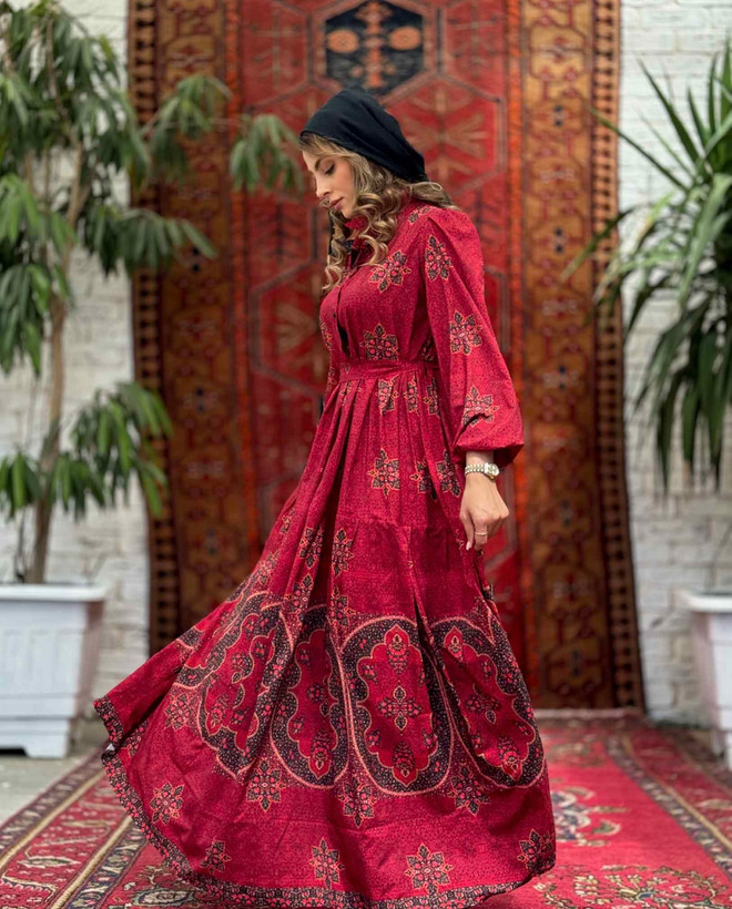 پیراهن چین دار زنانه با جنس کرپ بوگاتی درجه یک