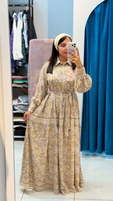پیراهن چین دار زنانه با جنس کرپ بوگاتی درجه یک