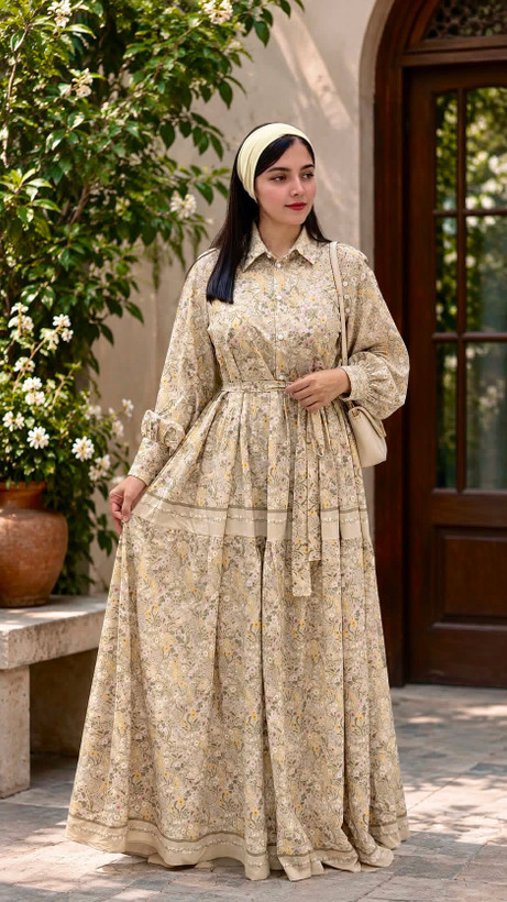 پیراهن چین دار زنانه با جنس کرپ بوگاتی درجه یک